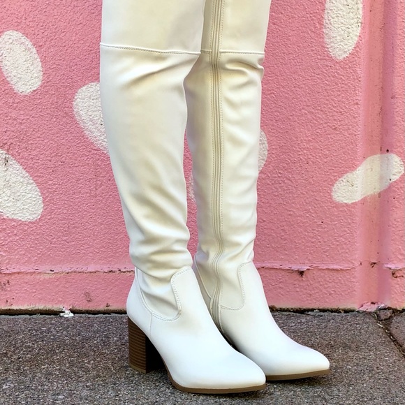 White Vegan Leather Over The Knee Boots - Picture 11 of 11